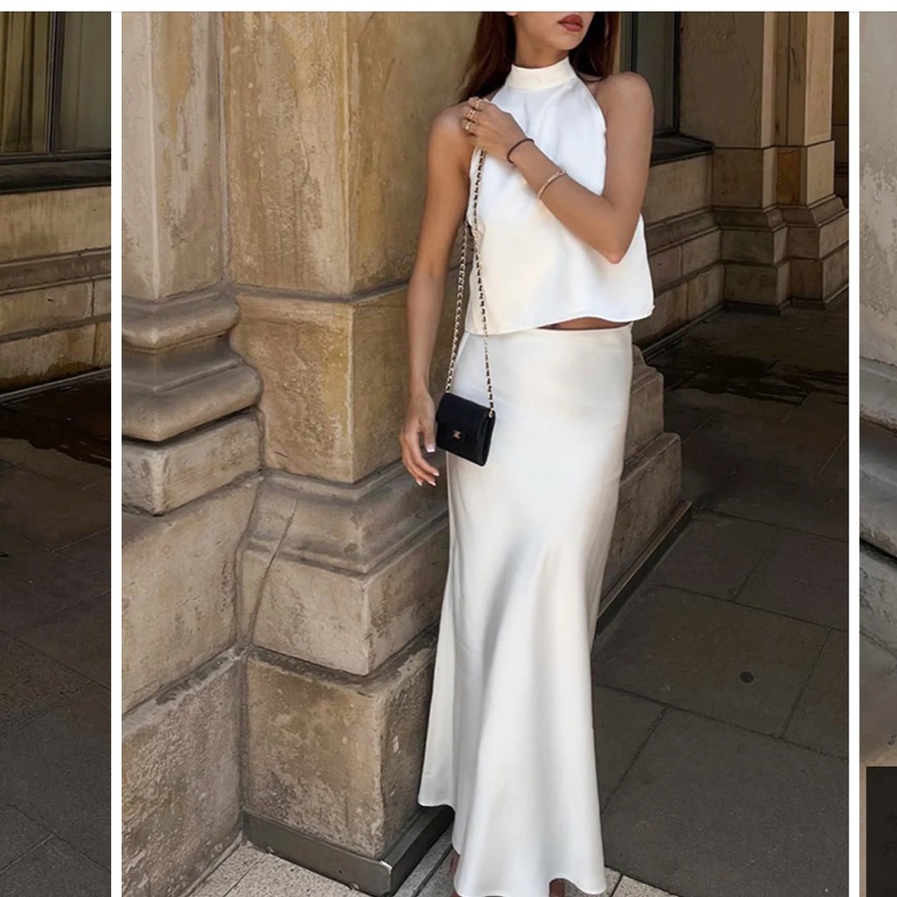 White Halter Top & Skirt Set